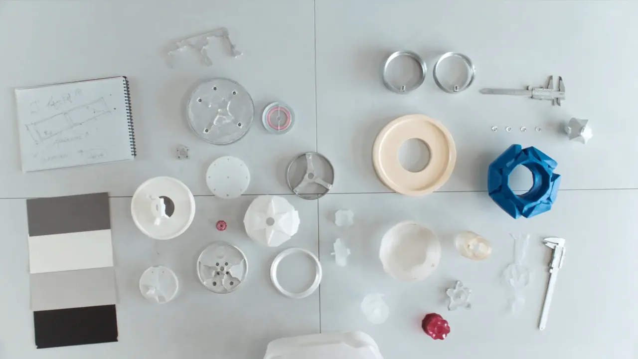 3d printed prototype parts flat lay