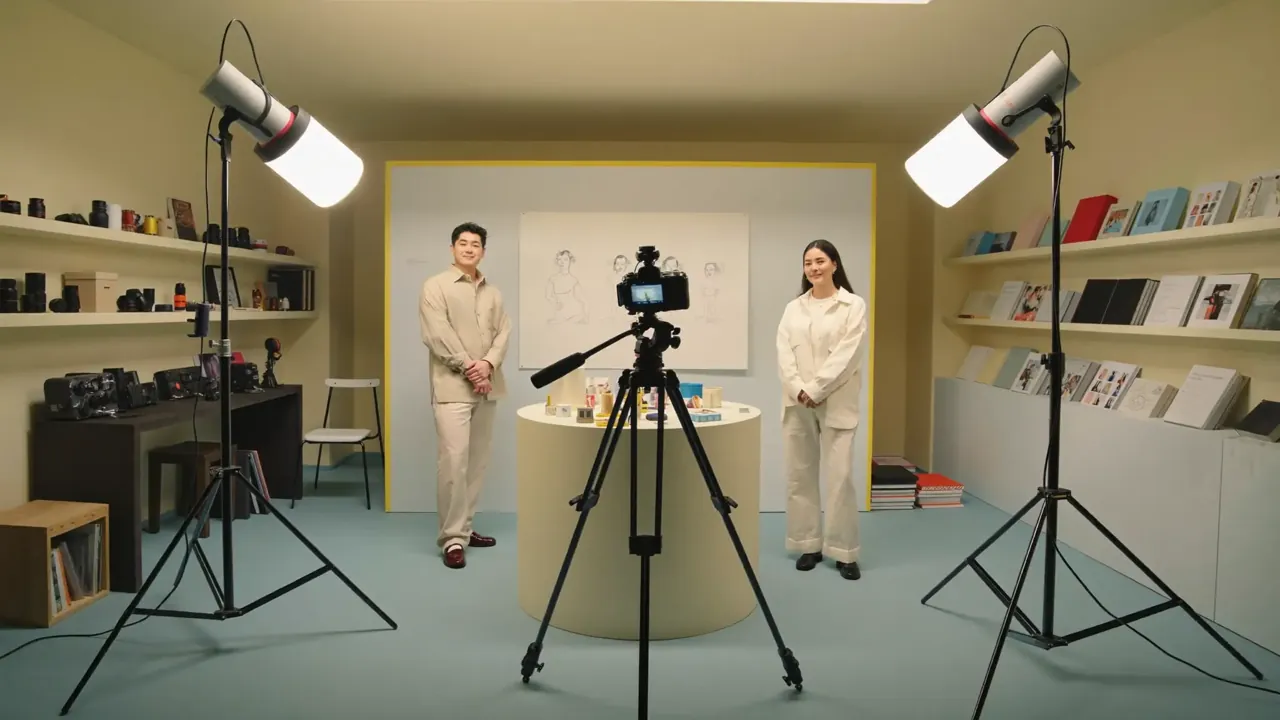 A brand video shoot under studio lights