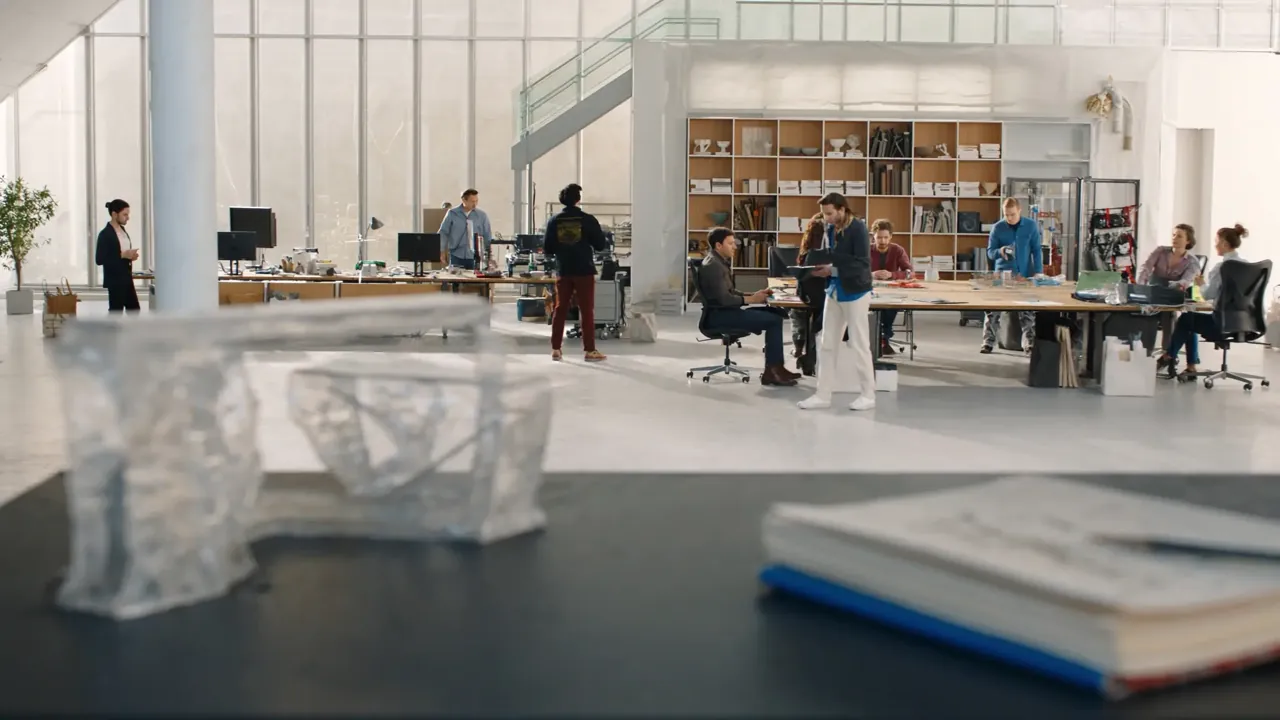 Bright studio with transparent prototype models