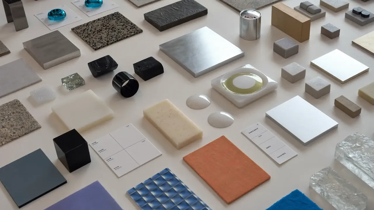 Cmf material samples flat lay
