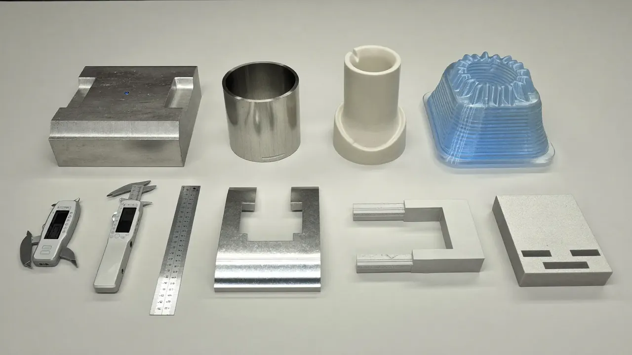 Cnc machined and 3d printed parts with calipers
