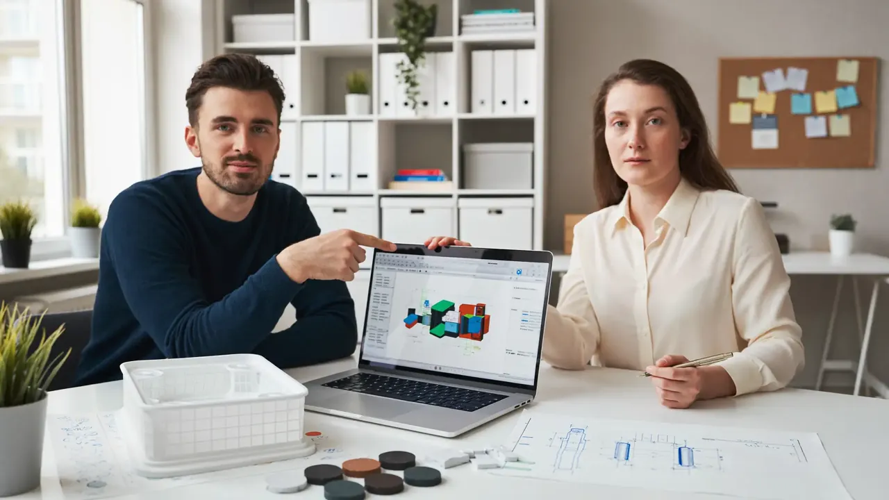 Designer presenting 3d cad model to client