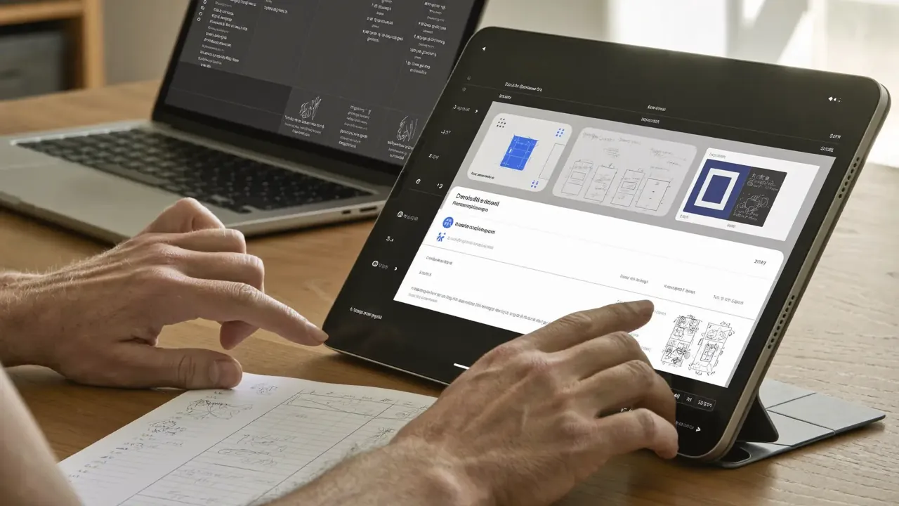 Designer reviewing ui layout on tablet