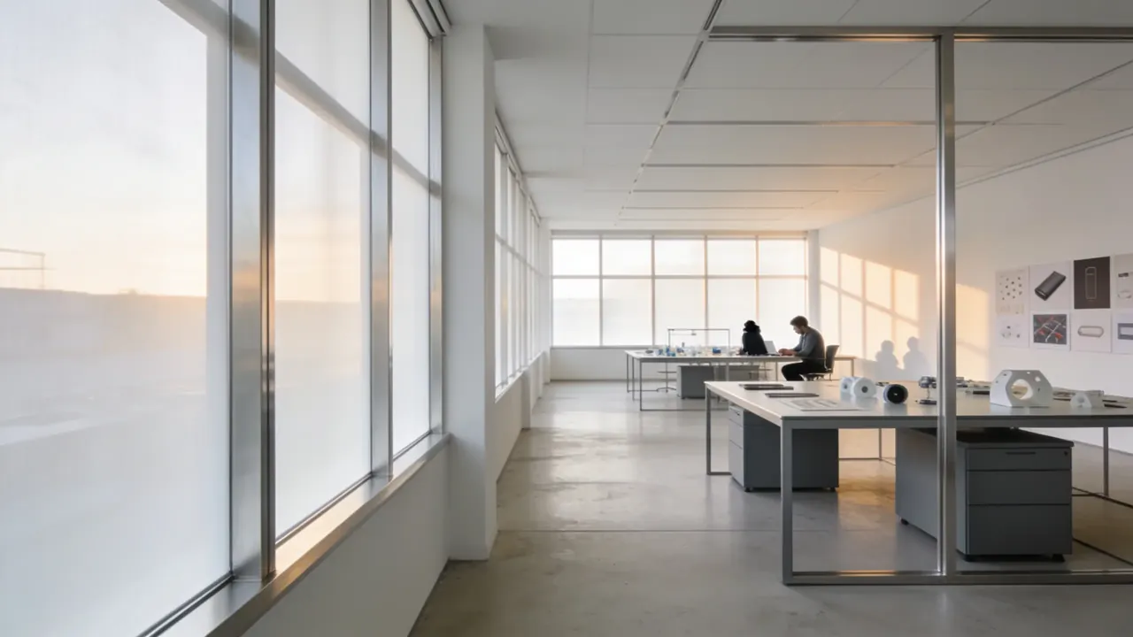 Minimal studio workspace in morning light