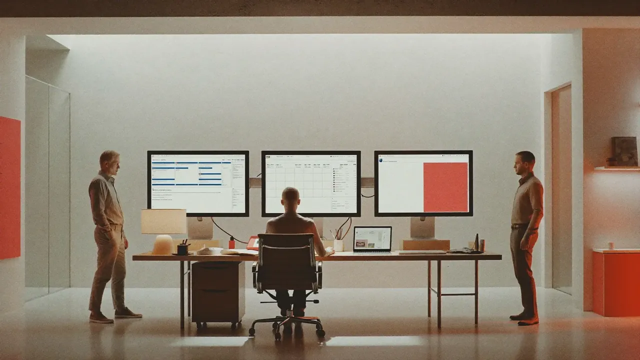 Studio workstation with three monitors