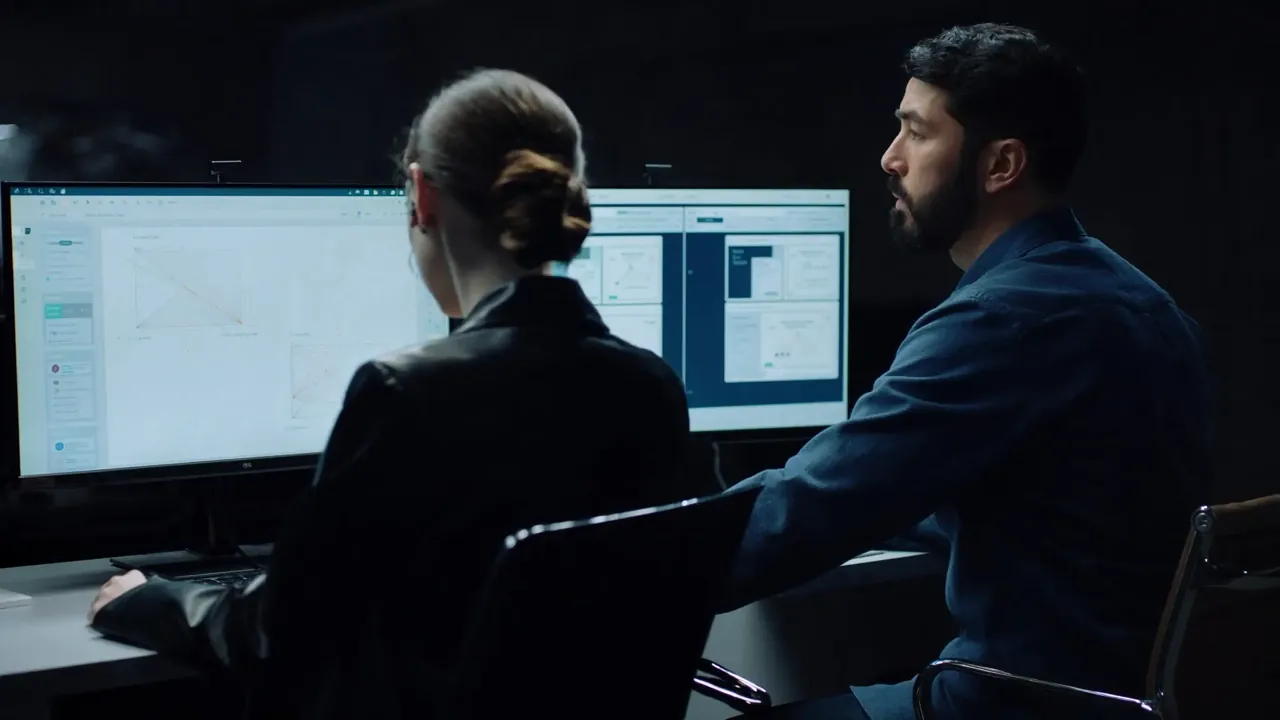 Ui ux designers working at dual monitors