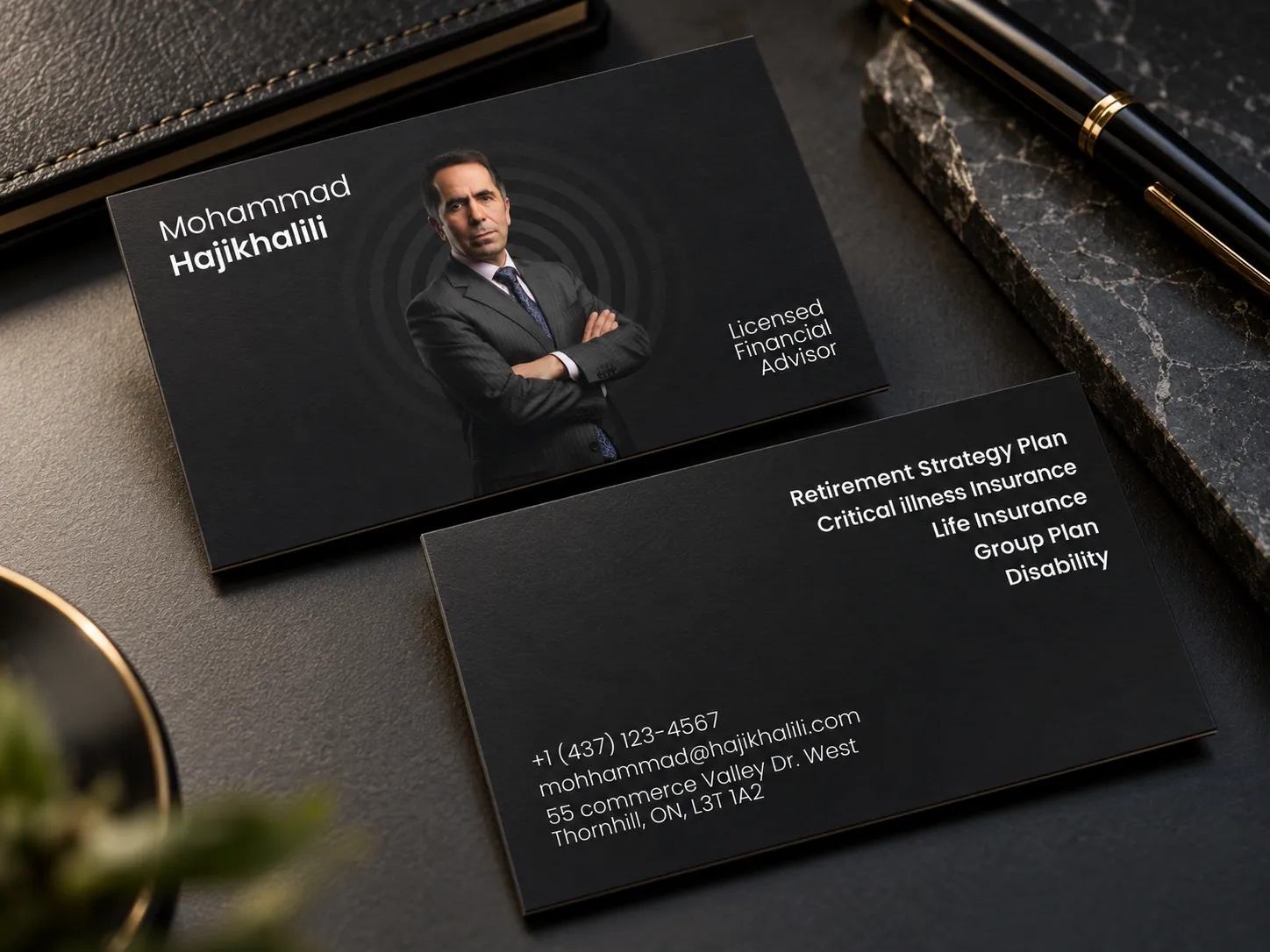 Hajikhalili business card design & print, premium mockup