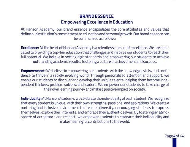 Hanson Academy brand book, page 4