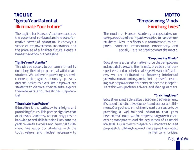 Hanson Academy brand book, page 6