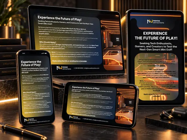 Novus Attractions “Future of Play” digital invitation, showcase mockup