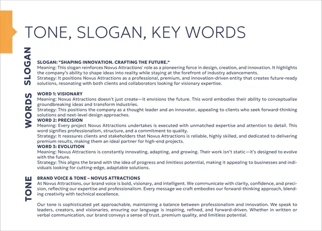Novus Attractions rebranding & brand book, Brand book, page 4