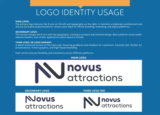 Novus Attractions rebranding & brand book, Brand book, page 5