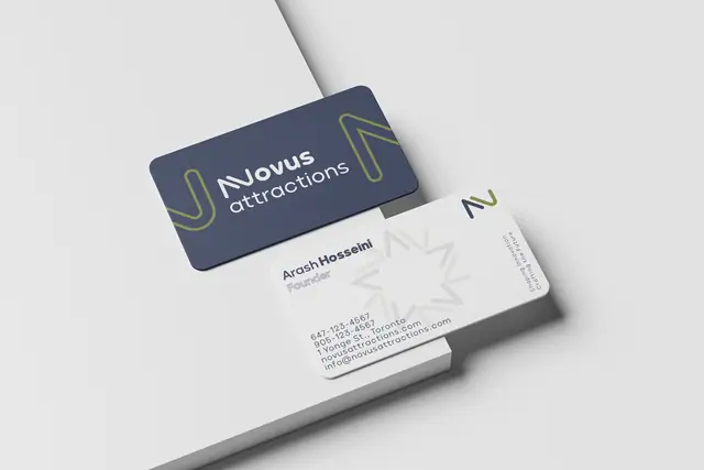 Novus Attractions rebranding & brand book, Brand applications, business card 2