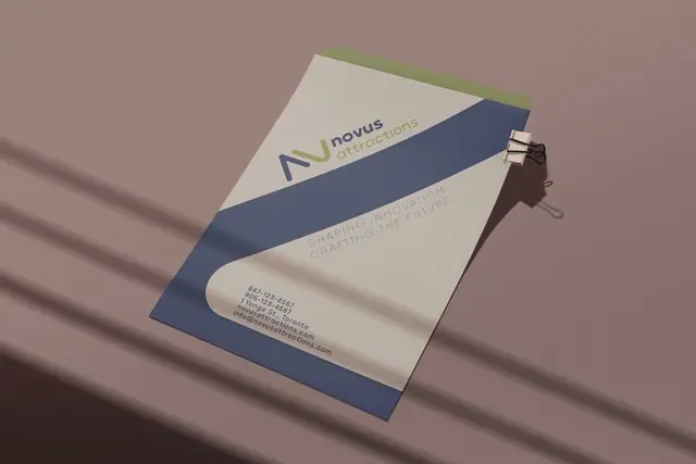 Novus Attractions rebranding & brand book, Brand applications, envelope 2