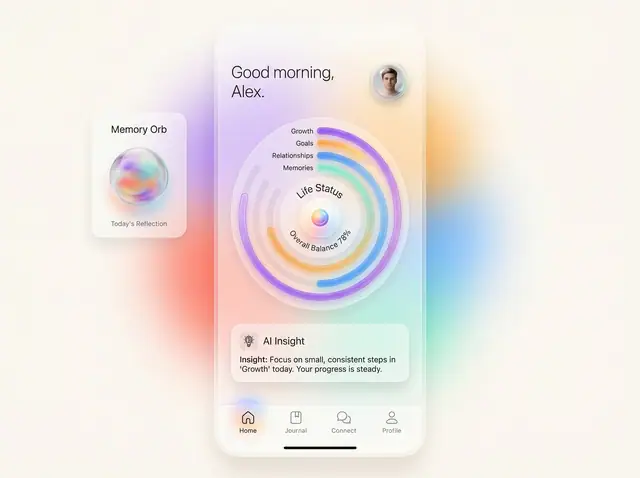 ORBN app UI design, home life status ai insight