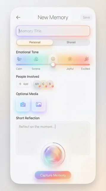 ORBN app UI design, new memory capture form