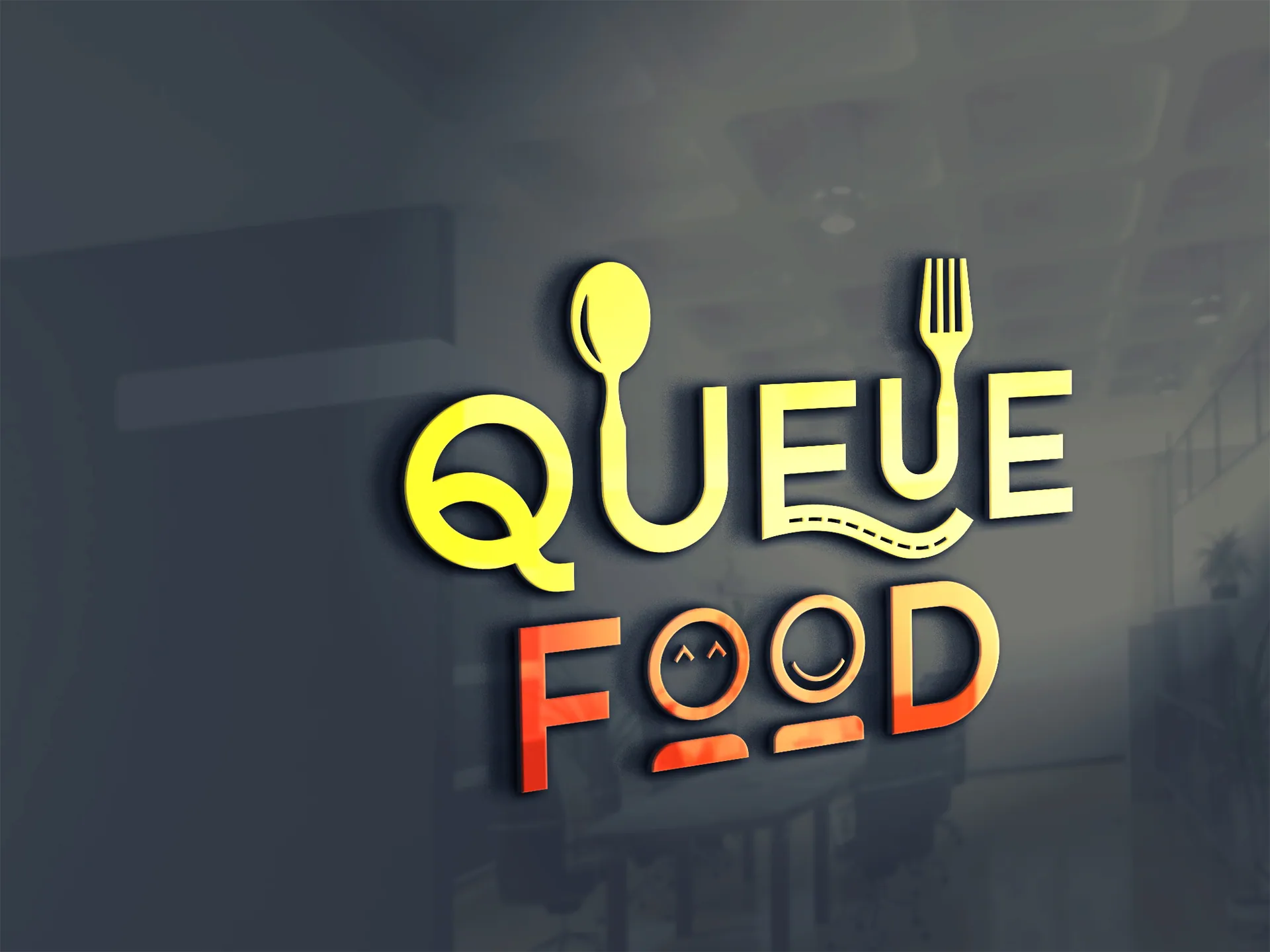 Queue Food logo design, Version 2, mockup 1
